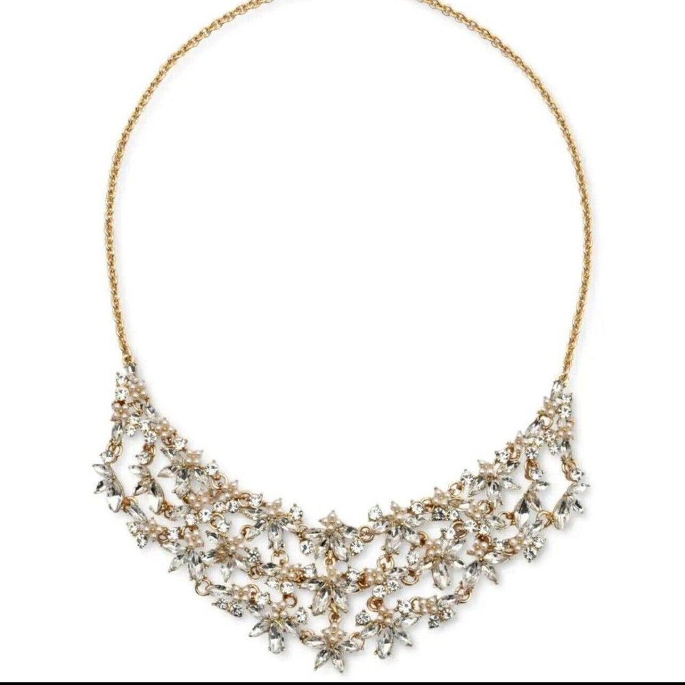 INC International Concepts Gold-Tone Crystal & Imitation Pearl Flower Statement